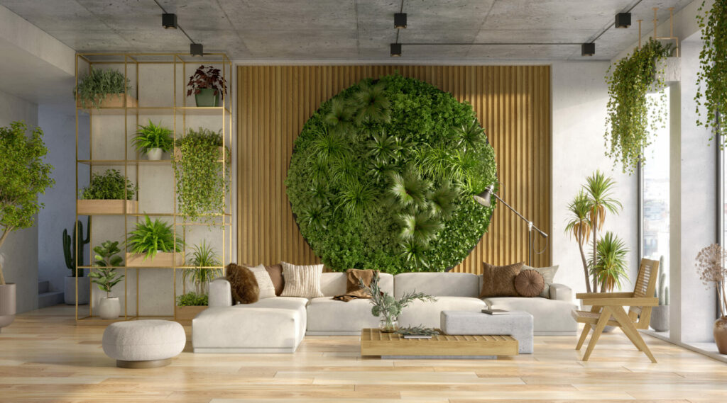 Wohnzimmer mit Vertical Garden