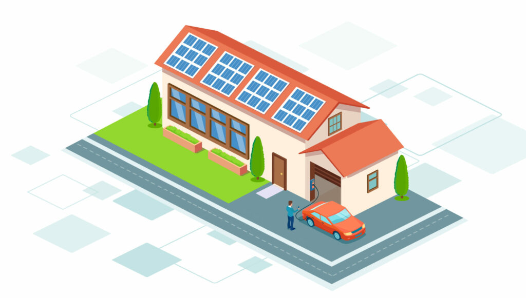 klimaneutrales Haus mit Solaranlage, elektrisches Auto klimaneutral ,