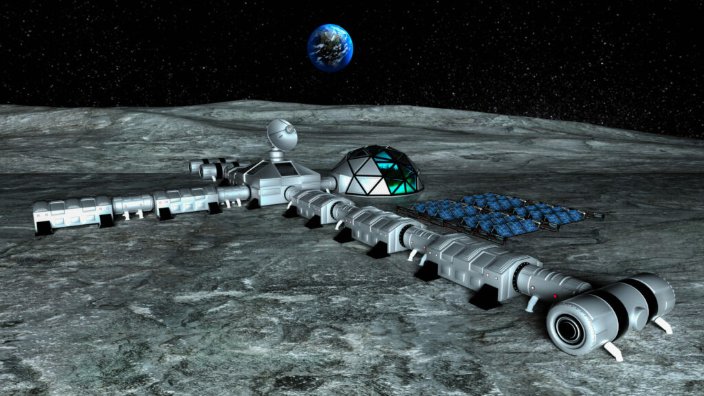 Modell einer Mondbasis, Menschen besiedeln den Mond, Space exploration 